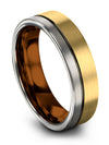 Wedding Rings Set Flat Simple Tungsten Rings 18K Yellow Gold over Gunmetal - Charming Jewelers