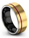 Guys Wedding Ring 8mm Gunmetal Line Tungsten Ladies Rings 18K Yellow Gold - Charming Jewelers