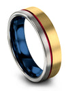 Tungsten Wedding Band 18K Yellow Gold and Blue Tungsten Fiance and Fiance - Charming Jewelers