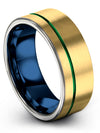 Wedding Band Sets for Boyfriend and Her 18K Yellow Gold Green Engraved Bands - Charming Jewelers