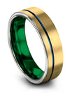 Mens Wedding Rings Engravable Man 18K Yellow Gold Blue Tungsten Wedding Rings - Charming Jewelers