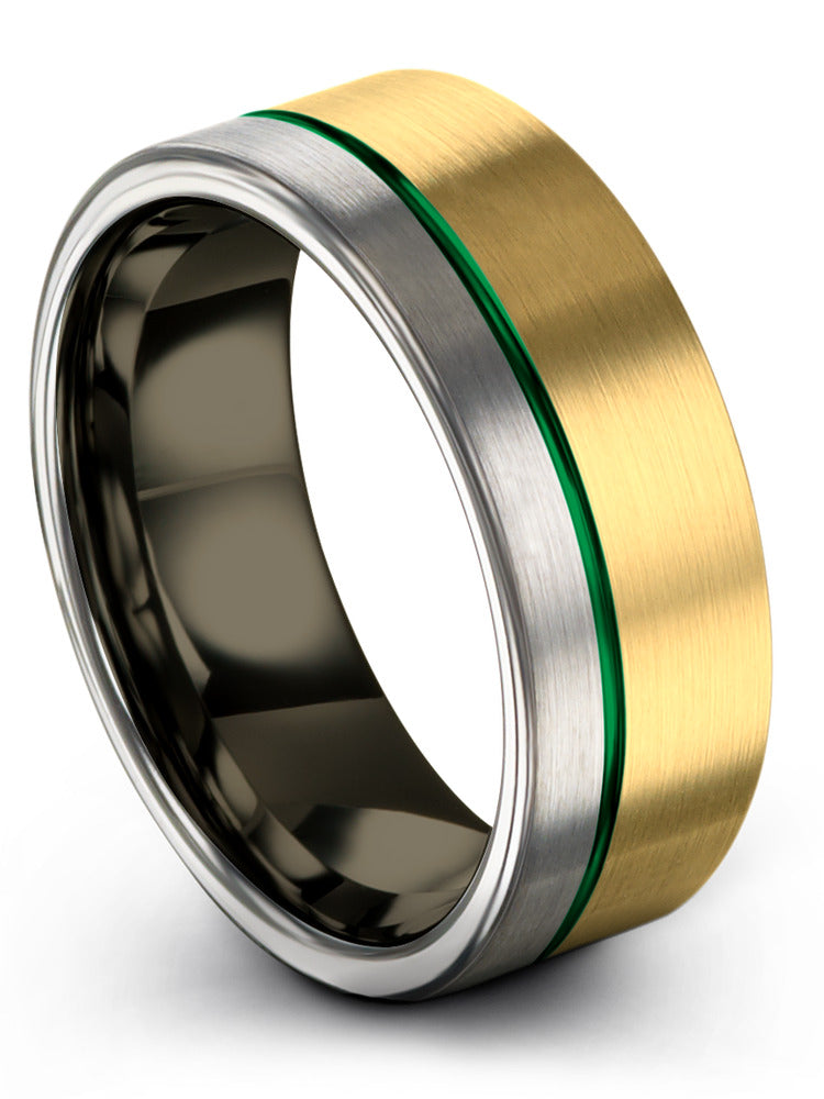 18K Yellow Gold Promise Rings Tungsten Engraved Rings