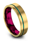 18K Yellow Gold Teal Wedding Bands Tungsten Mens Bands 18K Yellow Gold Promise - Charming Jewelers