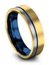 18K Yellow Gold Blue Wedding Rings Set Engraving Tungsten Men&#39;s Ring Midi Band - Charming Jewelers