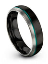 Men&#39;s Wedding Ring 6mm Teal Line 6mm Tungsten Carbide 6mm Black Ring Set - Charming Jewelers