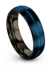 Wedding Bands Set Unique Tungsten Carbide Blue Teal Ring Personalized Promise - Charming Jewelers