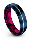Mens 6mm Grey Line Wedding Band 6mm Blue Tungsten Band for Woman Ring Sets - Charming Jewelers