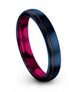 Wedding Ring Set for Mens Blue 4mm Copper Line Bands