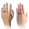 Male Wedding Ring Blue Groove Tungsten Rings Wedding Set Minimal Rings - Charming Jewelers