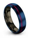 Set Wedding Ring 6mm Tungsten Blue Ring Midi Band for Male Blue Couple Bands - Charming Jewelers