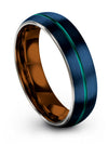 Couple Wedding Rings Set Blue Tungsten Bands Brushed Blue