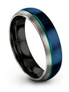 Men&#39;s Anniversary Band Sets Blue Tungsten Wedding Ring Blue Teal Engraved Man - Charming Jewelers