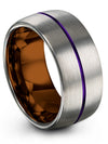 Grey and Purple Promise Ring 10mm Purple Line Tungsten Band Solid Grey Rings - Charming Jewelers