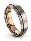 Mens Plain Grey Wedding Bands Guy Tungsten Wedding Band Copper Line 6mm 80th - Charming Jewelers