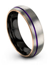 Man Tungsten Anniversary Ring Purple Line Guys Wedding Tungsten Bands Grey His - Charming Jewelers