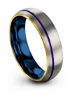 Minimalist Wedding Band Set Tungsten Mens Bands Grey and Purple 6mm 7th - Charming Jewelers