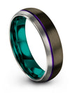 6mm Purple Line Wedding Tungsten Ring His and Wife Brushed Gunmetal Mid Band - Charming Jewelers
