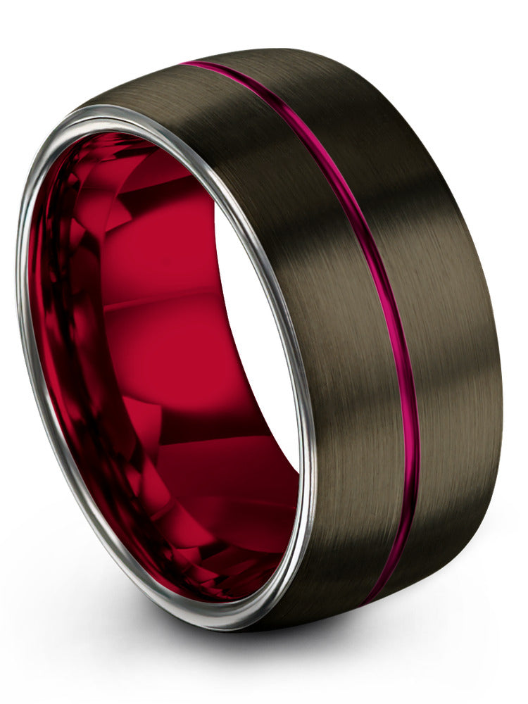 10mm Fucshia Line Tungsten Promise Band Gunmetal Mother's
