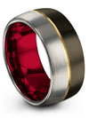 Guy Wedding Band 10mm 18K Yellow Gold Line Man Promise Rings Tungsten Gunmetal - Charming Jewelers
