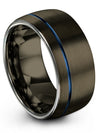 10mm Blue Line Men Wedding Ring Tungsten Gunmetal Blue Rings for Womans Bands - Charming Jewelers