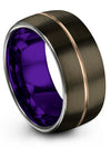 10mm 18K Rose Gold Line Wedding Bands Tungsten Bands Matte Men Promise Band - Charming Jewelers