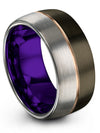 Woman Gunmetal and 18K Rose Gold Anniversary Ring 10mm Gunmetal Tungsten Rings - Charming Jewelers
