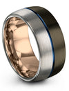 Gunmetal Tungsten Promise Rings for Men Tungsten Wedding Ring Gunmetal and Blue - Charming Jewelers