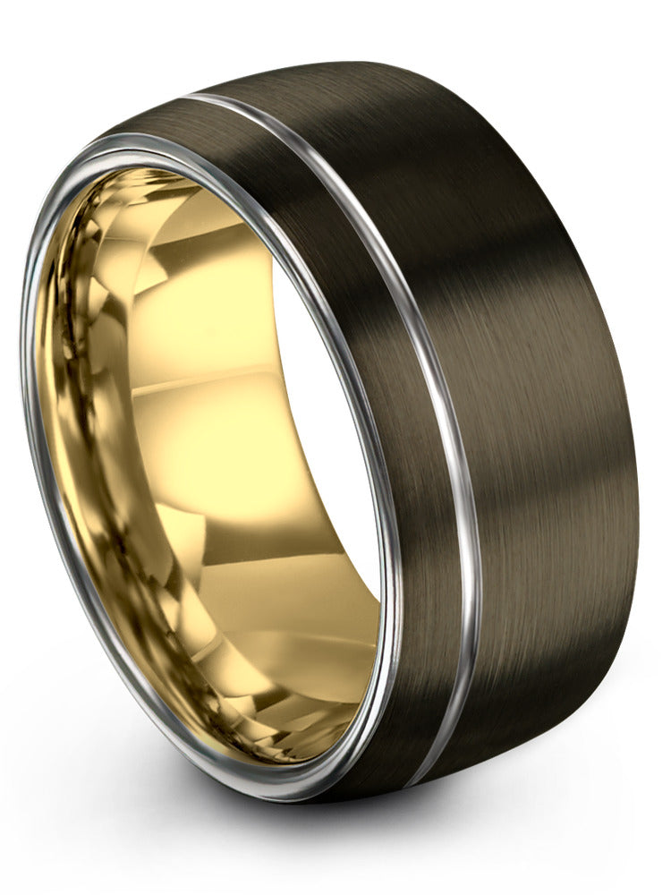 10mm Men's Wedding Rings Gunmetal Tungsten Wedding Bands