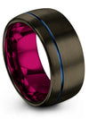 Man Wedding Gunmetal Rings Mens Tungsten Wedding Rings Blue Line Minimal Ring - Charming Jewelers