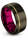 Dome Wedding Rings Male Ring Gunmetal Tungsten 10mm 18K Yellow Gold Line Band - Charming Jewelers