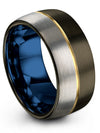 10mm 18K Yellow Gold Line Man Wedding Rings Tungsten Gunmetal Bands Sets - Charming Jewelers