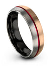 Mens Wedding Band Black Line Engagement Bands for Womans Tungsten 18K Rose Gold - Charming Jewelers
