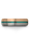 Guys 6mm Teal Line Wedding Bands Matching Tungsten Wedding Ring 18K Rose Gold - Charming Jewelers