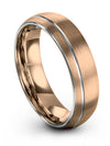 Wedding 18K Rose Gold Rings for Womans Tungsten Grey Line Band 6mm 75th - - Charming Jewelers