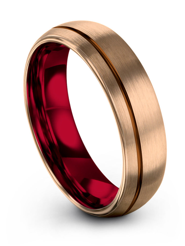 Wedding Ring Set for Mens 18K Rose Gold 6mm Copper Line