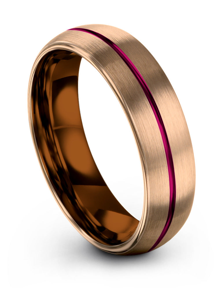 Tungsten Wedding Rings 18K Rose Gold and Fucshia Tungsten
