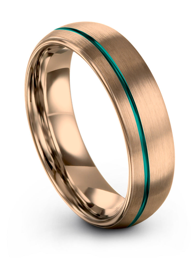 18K Rose Gold Plated Woman Wedding Bands 6mm Teal Line Ring