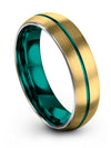 18K Yellow Gold Teal Matching Wedding Rings Tungsten Wedding Ring 6mm Small - Charming Jewelers