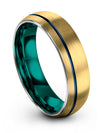 Guy Wedding Bands Blue Line Tungsten 18K Yellow Gold and Blue Ring for Man - Charming Jewelers