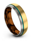 Anniversary Ring for Guys Tungsten Rings 18K Yellow Gold Teal Him and Husband - Charming Jewelers