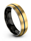 18K Yellow Gold Blue Wedding Band Set 6mm 18K Yellow Gold Tungsten Bands - Charming Jewelers