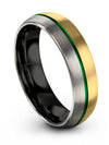 Tungsten Wedding Band 18K Yellow Gold and Green Ladies Wedding Rings 6mm - Charming Jewelers