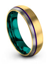 Men Promise Band 18K Yellow Gold Purple Tungsten Couple 6mm 25th - Silver 18K - Charming Jewelers