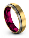 18K Yellow Gold Wedding Bands Set Tungsten Carbide Bands for Guys Engraved - Charming Jewelers