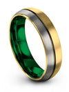 Guy 18K Yellow Gold Plain Wedding Ring Tungsten Gunmetal Line Rings Husband - Charming Jewelers