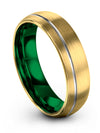 Guy 18K Yellow Gold Plain Wedding Ring Tungsten Grey Line Rings Husband - Charming Jewelers
