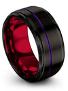 Mens Anniversary Ring Purple and Black Tungsten Wedding Band Step Bevel Promise - Charming Jewelers