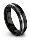 Mens Wedding Rings 6mm Blue Line Personalized Lady Band Tungsten Plain Band Set - Charming Jewelers