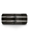 Mens Plain Black Bands Guy Tungsten Wedding Band Grey Line 10mm 2 Year Rings - Charming Jewelers
