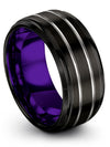 Black Matching Wedding Rings Tungsten Groove Band Couples Promise Band Set Best - Charming Jewelers